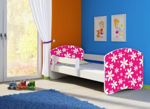 Łóżko dziecięce z barierką 180x80, ACMA II - Różowe stokrotki