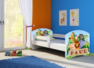 Łóżko dziecięce z barierką 180x80, ACMA II - Zwierzątka imię