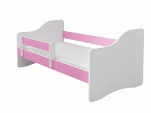 Łóżko dziecięce z barierką HAPPY 140x70, ACMA III - Biały + Różowy