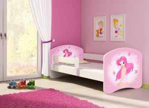 Łóżko dziecięce z barierką 160x80, ACMA II - Różowa wróżka