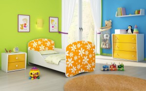 Łóżko dziecięce 160x80, ACMA I - Pomarańczowe stokrotki